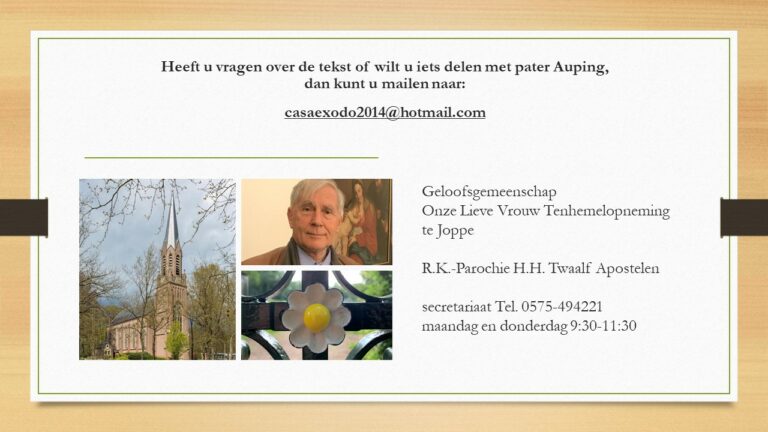 Kort commentaar van pater John Auping SJ voor de lezingen van de zondag